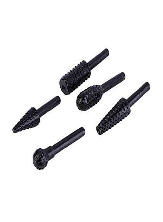 SHB 5Pcs/Set High Speed Steel Burr Drill Bit Set Wood Carving Rasps For Dremel Shank Burs Tools Cutting Tool Black, Round - Image 3